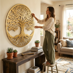Tree of Life metal wall art sun moon celestial decor boho spiritual wall hanging large round metal art home living room decor gift idea