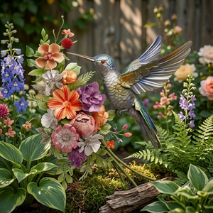 Large Hummingbird Metal Wall Art, Blooming Flowers & Butterflies Decor