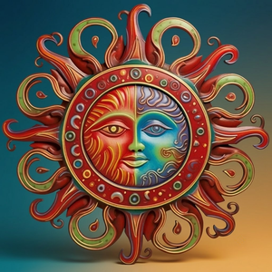 Celestial Radiant Sun Face With An Elegant Crescent Moon Metal Sign