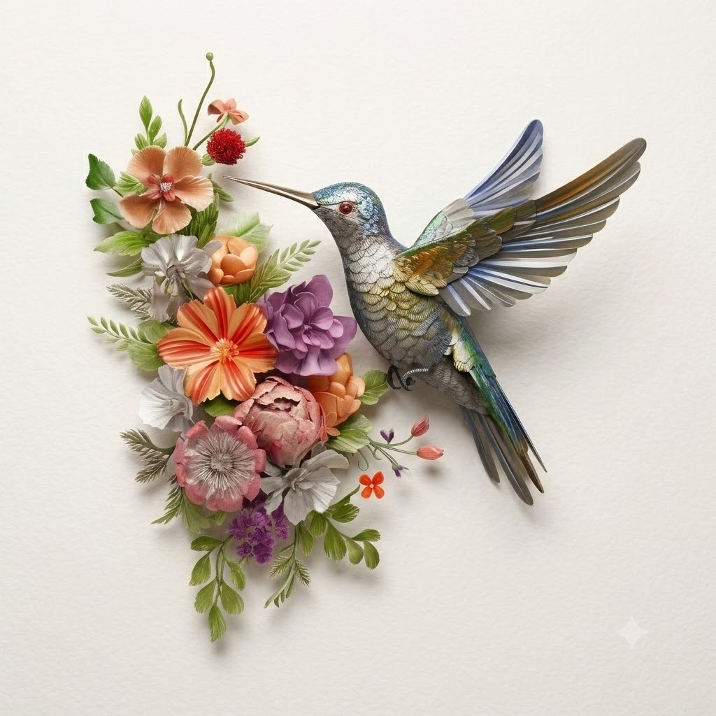 Large Hummingbird Metal Wall Art, Blooming Flowers & Butterflies Decor