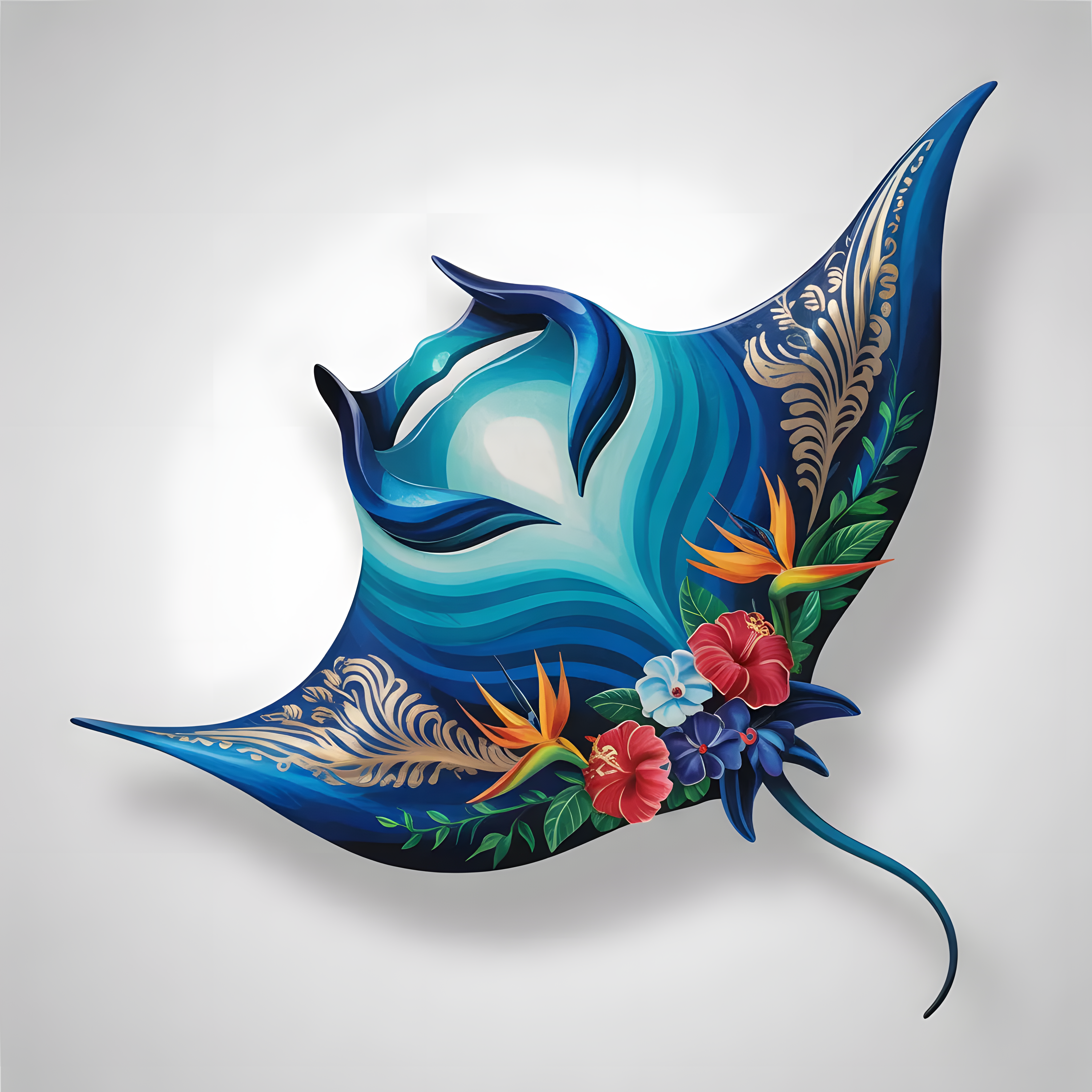 Tropical Manta Ray Metal Wall Art, Coastal Ocean Decor with Hibiscus Flowers, Beach House Wall Sign, Nautical Home, Coastal Wall Art