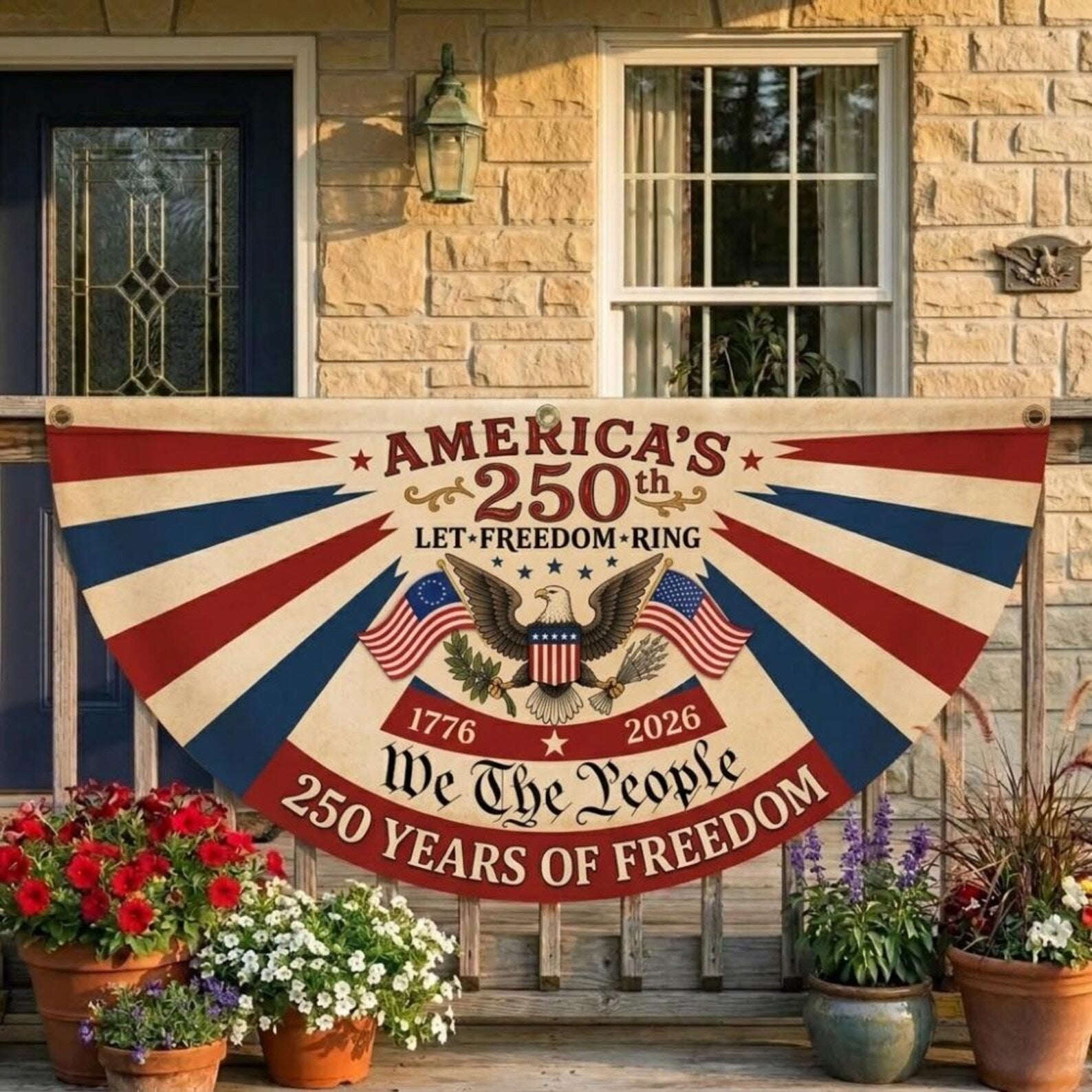 Vintage America 250 patriotic semicircle fence flag outdoor decor