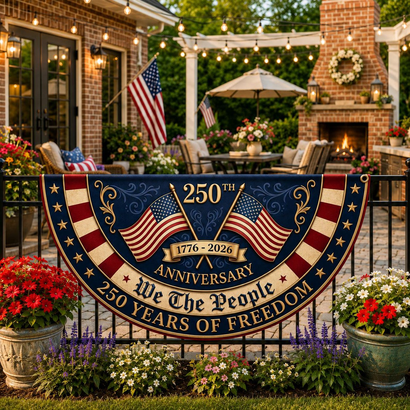 America 250 years of freedom patriotic semicircle fence banner outdoor decor