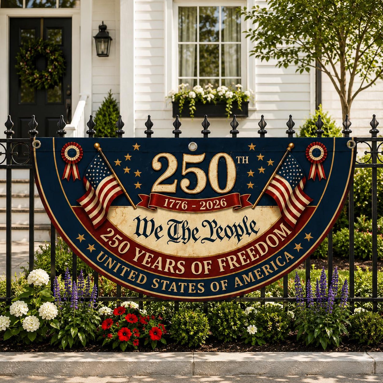 We The People 250 years freedom patriotic semicircle fence flag outdoor decor
