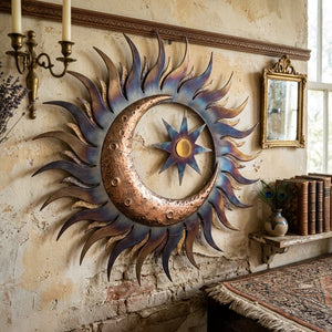 Metal Sun Moon Wall Art Outdoor Metal Sun Decor Boho Celestial Wall Hanging for Garden Patio Home Aluminum UV Printed Metal Sign Unique Gift Decor
