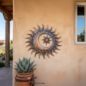 Metal Sun Moon Wall Art Outdoor Metal Sun Decor Boho Celestial Wall Hanging for Garden Patio Home Aluminum UV Printed Metal Sign Unique Gift Decor
