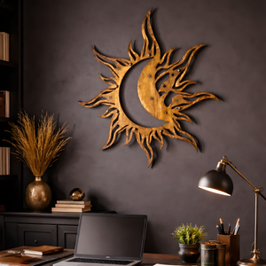 Metal Sun Moon Wall Art Blue Celestial Decor Outdoor Garden Patio Hanging Aluminum UV Printed Moon and Sun Sign for Patio Gift