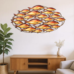 Large Metal Fish Wall Art School of Fish Metal Sign Coastal Wall Decor Nautical Home Decoration Beach House Ornament Sea Life Sculpture Gift
