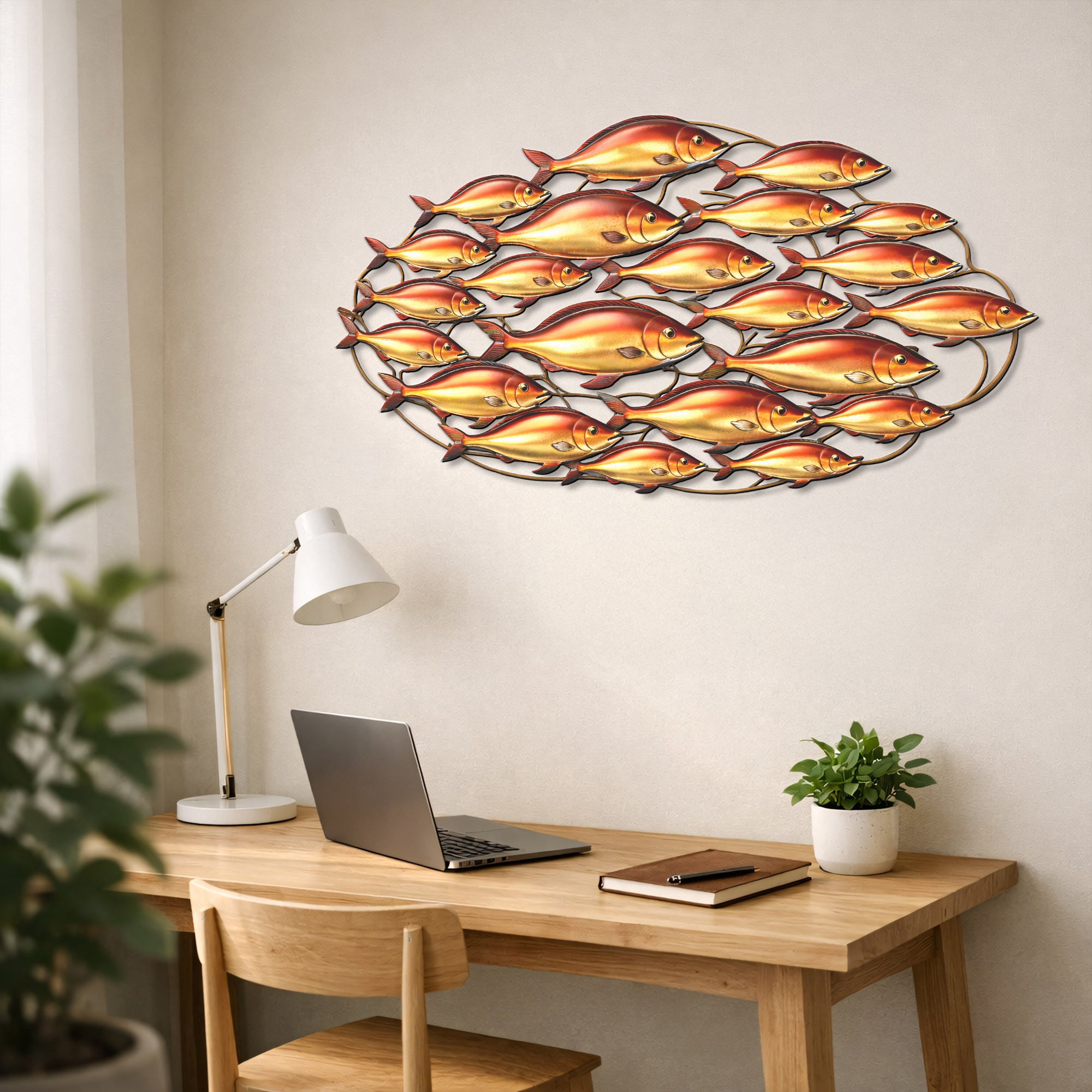 Large Metal Fish Wall Art School of Fish Metal Sign Coastal Wall Decor Nautical Home Decoration Beach House Ornament Sea Life Sculpture Gift