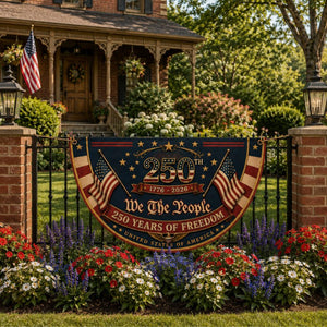 Patriotic 250th anniversary semicircle fence flag outdoor Americana decor