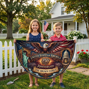 Personalized USA 250th anniversary patriotic semicircle banner with eagle and custom family name