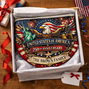 Personalized USA 250th anniversary patriotic semicircle family banner with eagle and Statue of Liberty