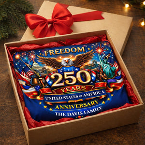 Personalized America 250 years patriotic semicircle fence banner with eagle and fireworks