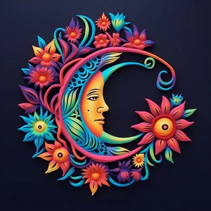 Moon Floral Metal Wall Art, Celestial Boho Home Decor