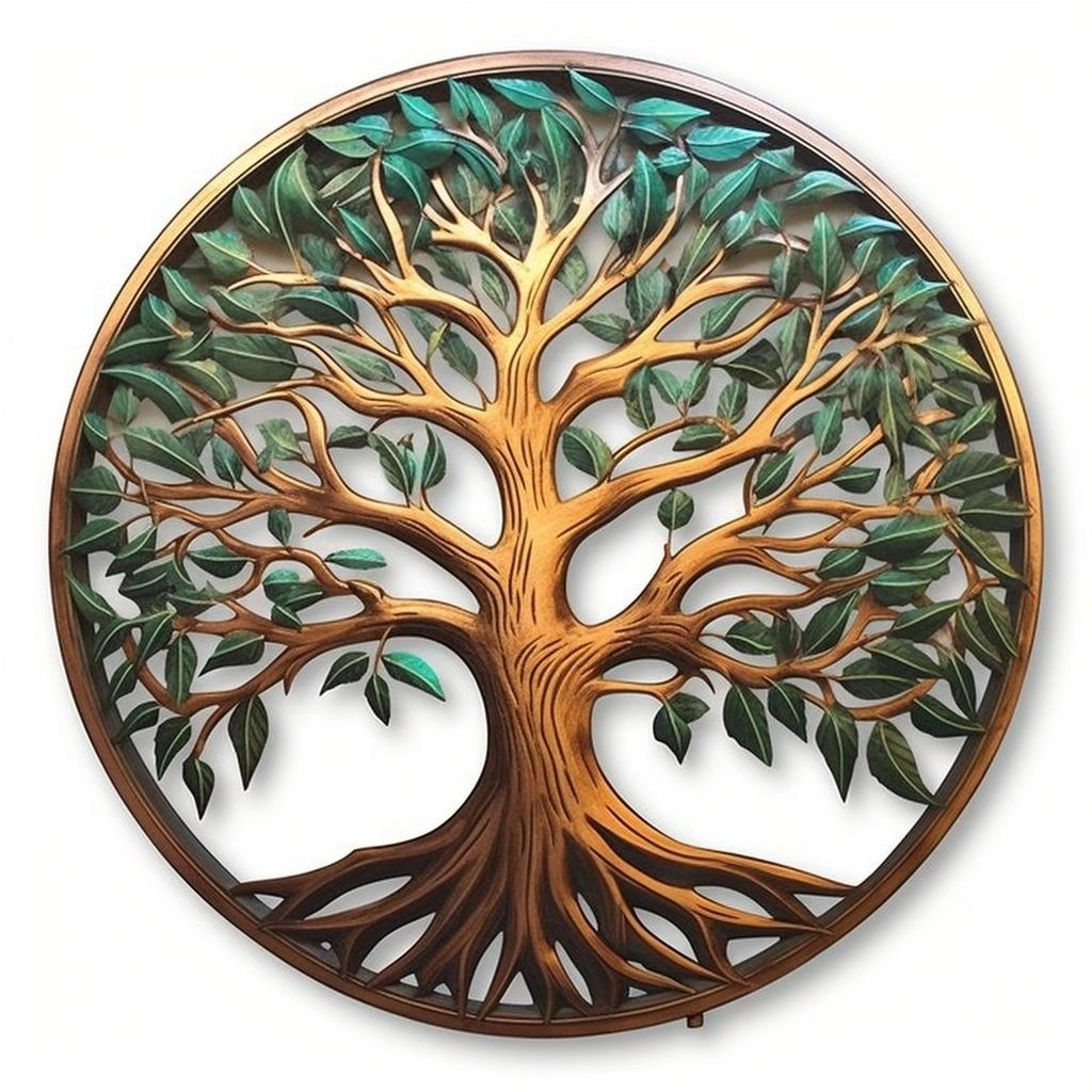 Tree Of Life Sunburst Metal Wall Art With Birds, Nature Inspired Decor