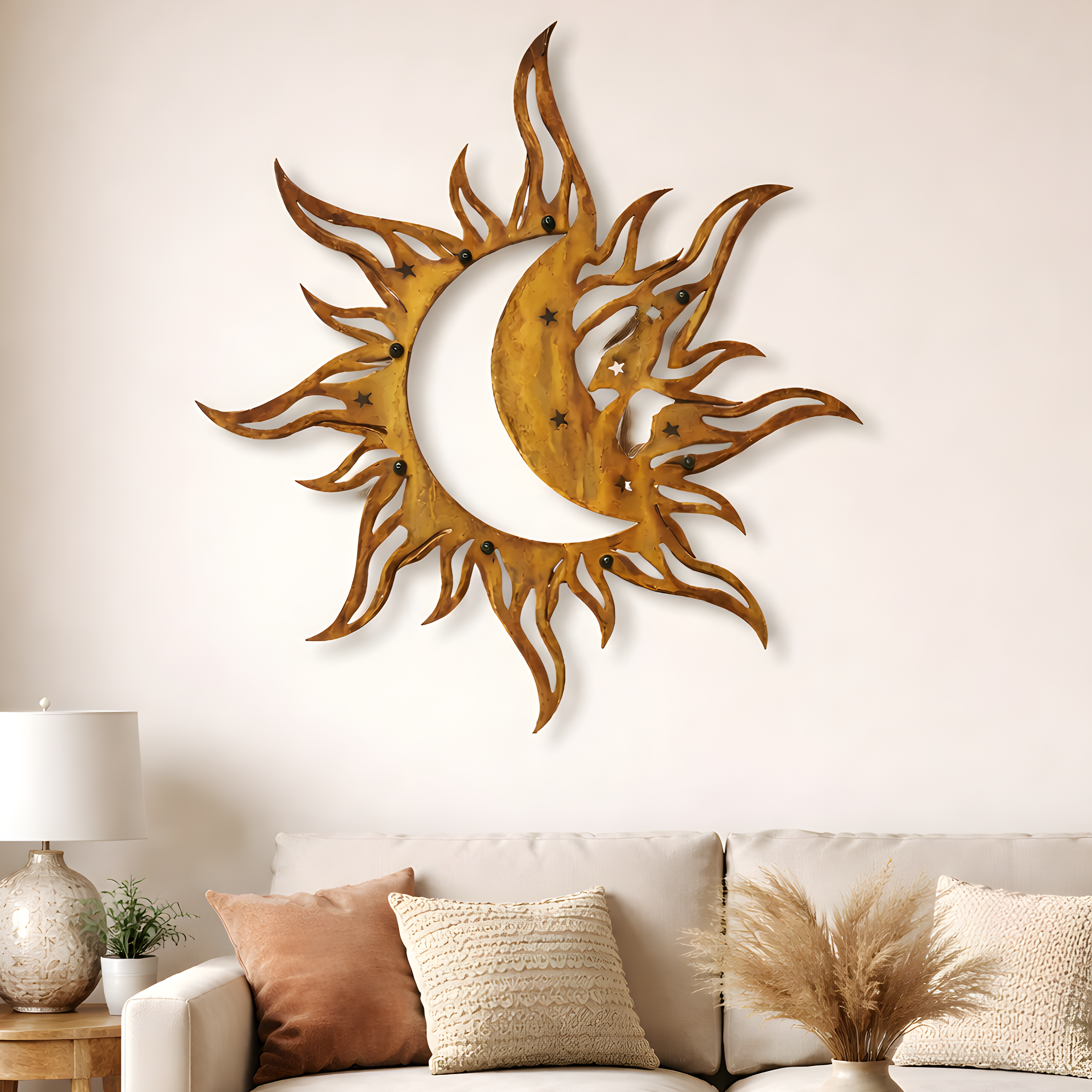 Metal Sun Moon Wall Art Blue Celestial Decor Outdoor Garden Patio Hanging Aluminum UV Printed Moon and Sun Sign for Patio Gift