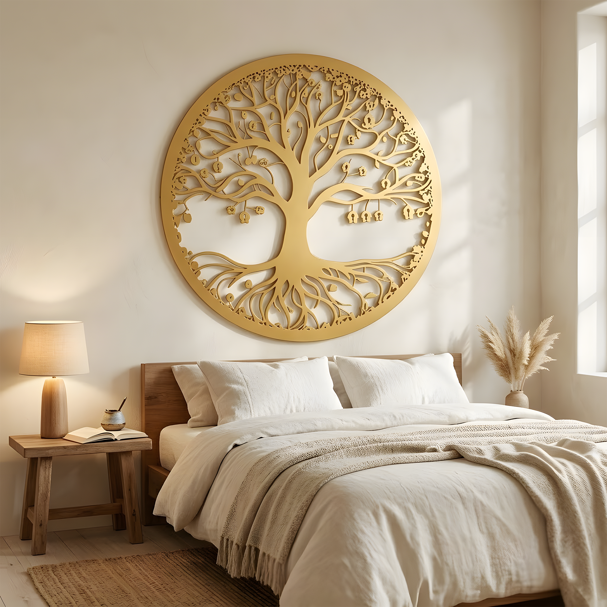 Tree of Life metal wall art sun moon celestial decor boho spiritual wall hanging large round metal art home living room decor gift idea