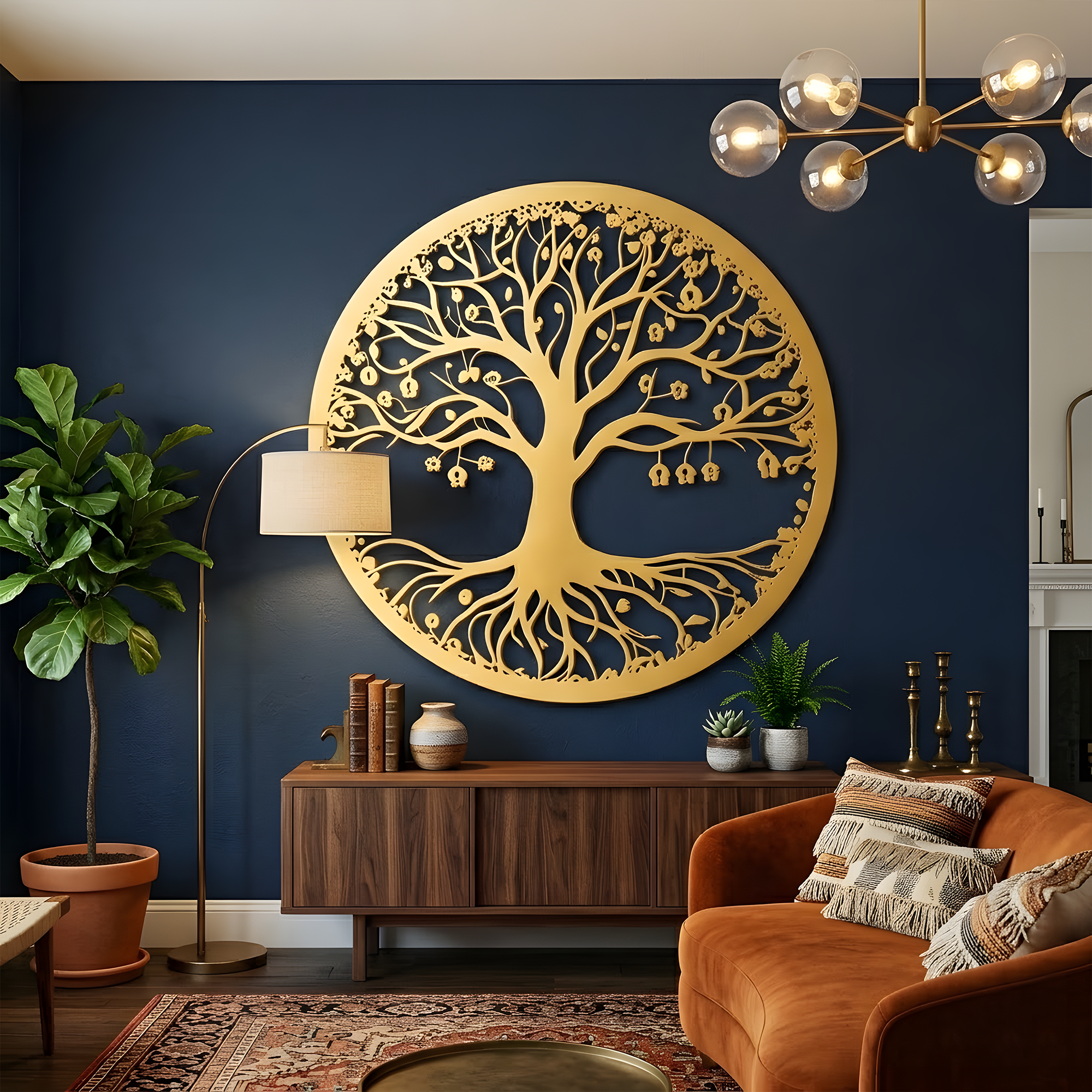 Tree of Life metal wall art sun moon celestial decor boho spiritual wall hanging large round metal art home living room decor gift idea