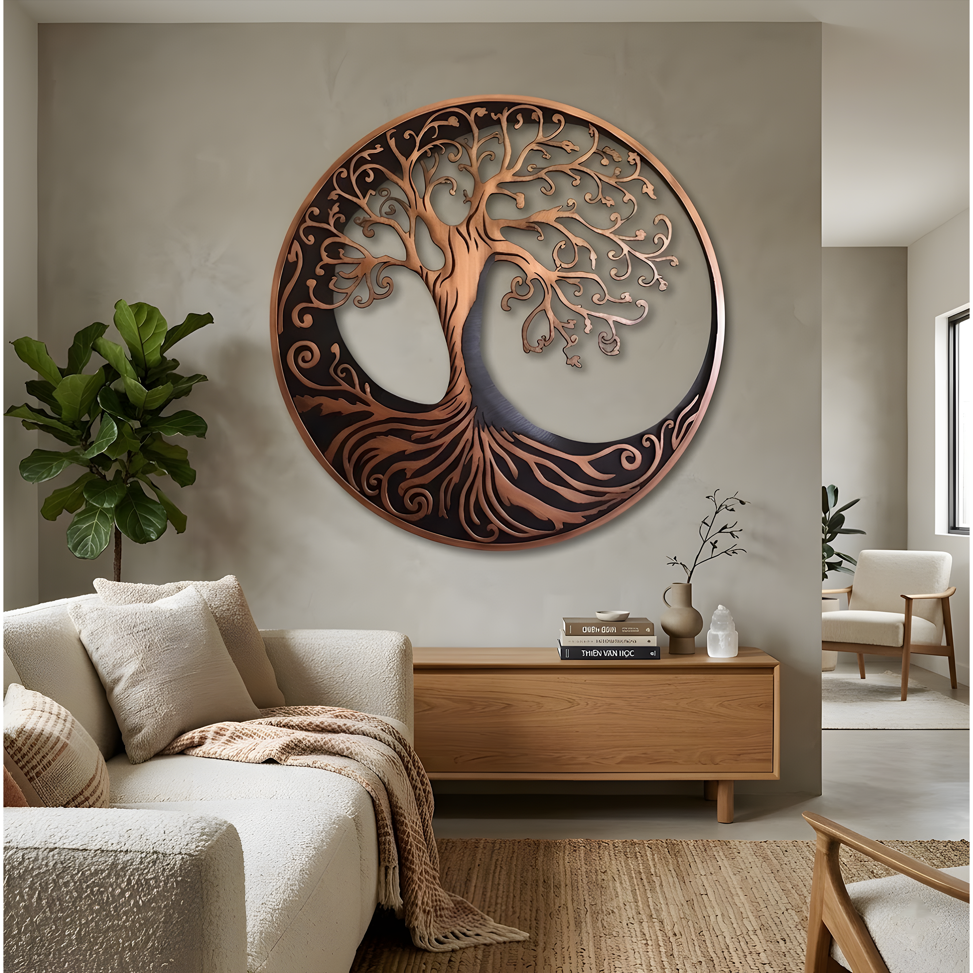 Tree of Life metal wall art sun moon celestial decor boho spiritual wall hanging large round metal art home living room decor gift idea