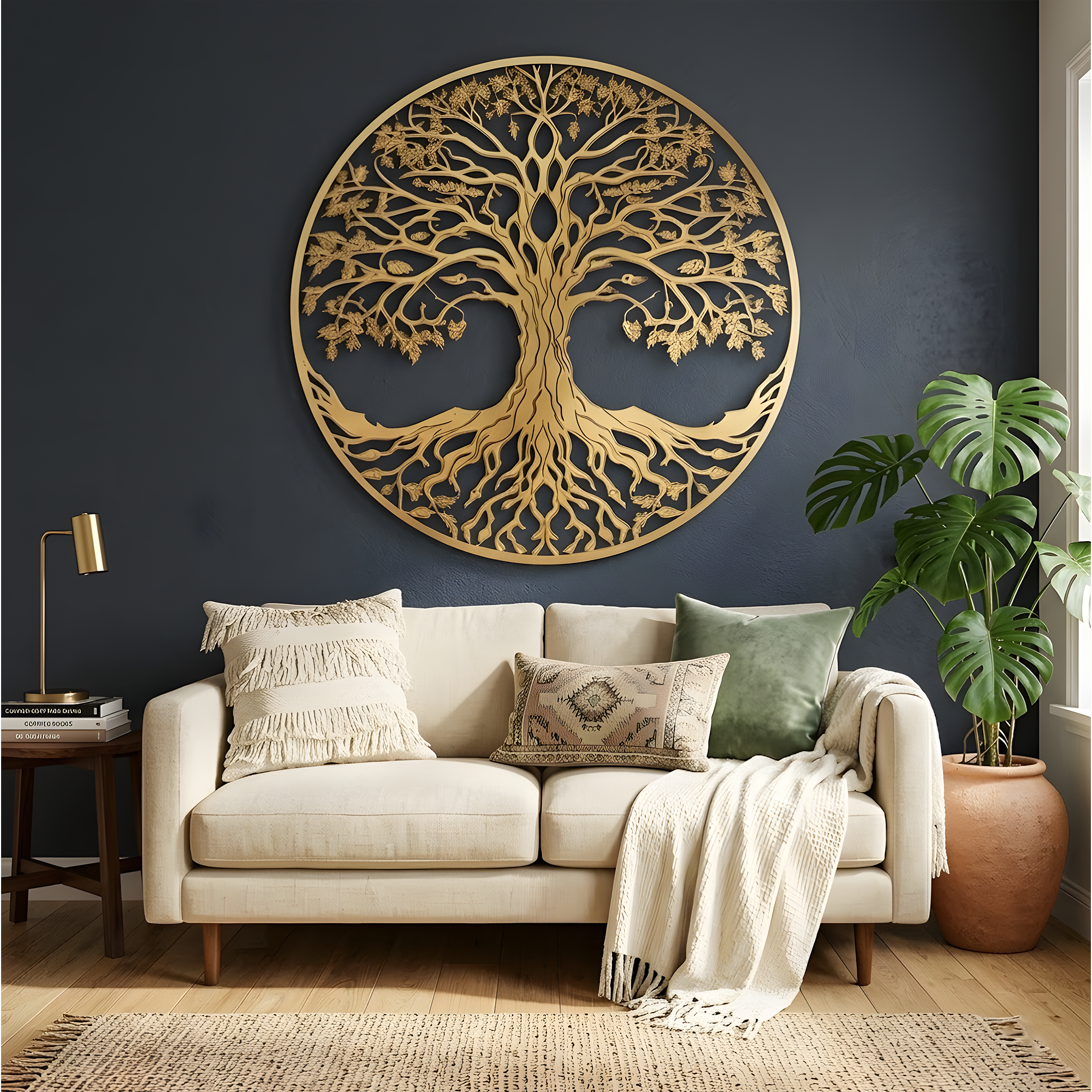Tree of Life metal wall art sun moon celestial decor boho spiritual wall hanging large round metal art home living room decor gift idea