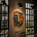 Abstract Cubist Face Plywood Wall Decor, UV Printed 3D Wooden Mask Art, Colorful Boho Living Room Wall Sculpture Gift for Home Office Decor