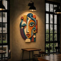 Abstract Female Face Plywood Wall Decor, UV Printed 3D Wooden Mask Art, Colorful Boho Wall Sculpture, Modern Living Room Home Office Gift
