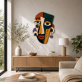 Abstract Face Plywood Wall Decor, 3 Design Options, UV Printed Wooden Mask Art, Colorful Cubist Boho Wall Sculpture Home Office Gift Decor
