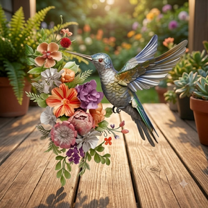 Large Hummingbird Metal Wall Art, Blooming Flowers & Butterflies Decor