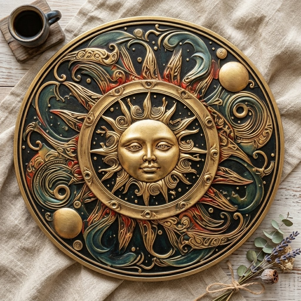 Celestial Sun Moon Garden Metal Sign, Large Smiling Sun Intertwined With An Elegant Crescent Moon