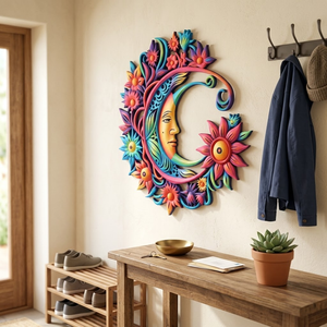 Moon Floral Metal Wall Art, Celestial Boho Home Decor