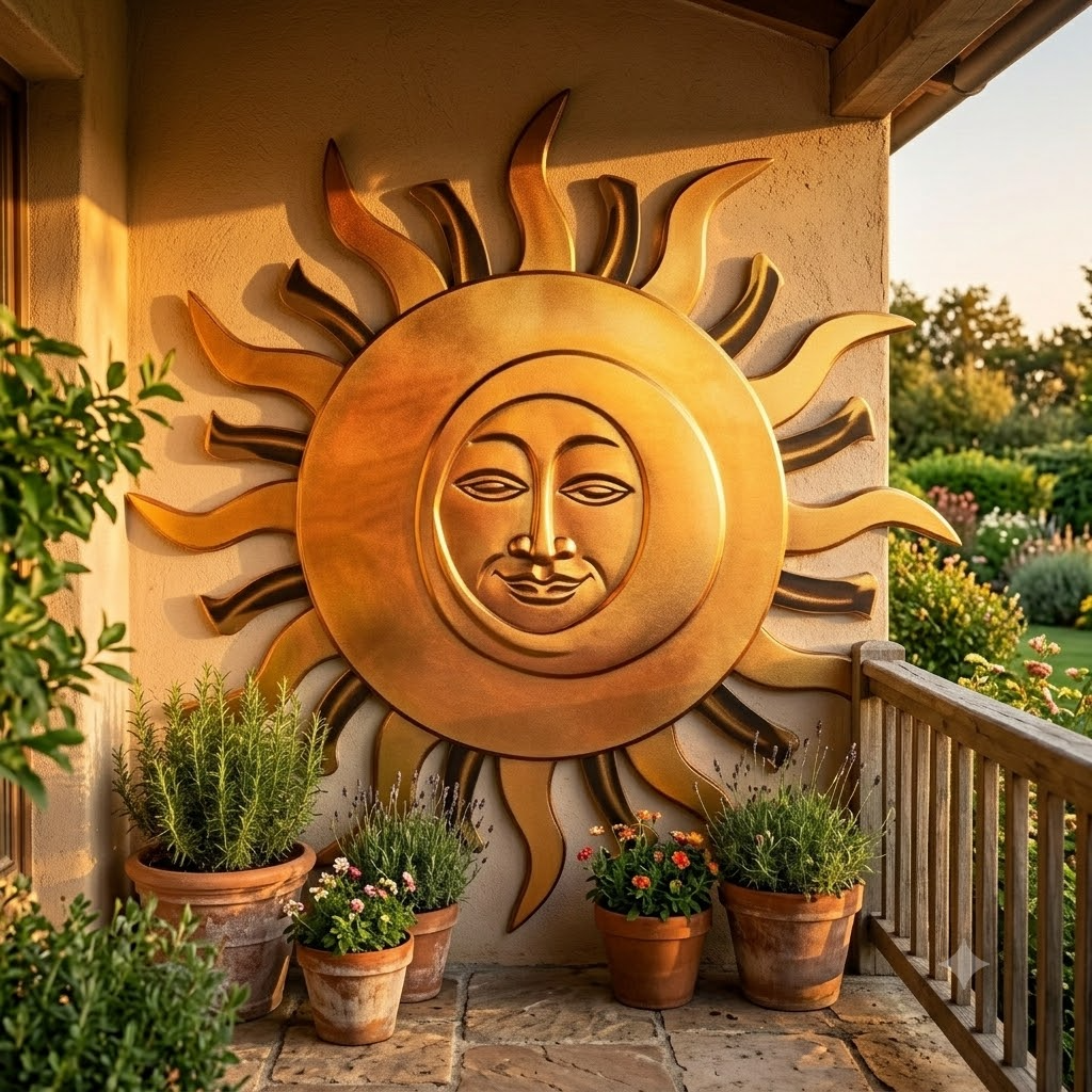 Celestial Sun Moon Garden Metal Sign, Boho Home Decor, Vibrant Wall Art