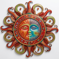 Celestial Radiant Sun Face With An Elegant Crescent Moon Metal Sign