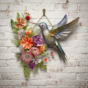Large Hummingbird Metal Wall Art, Blooming Flowers & Butterflies Decor