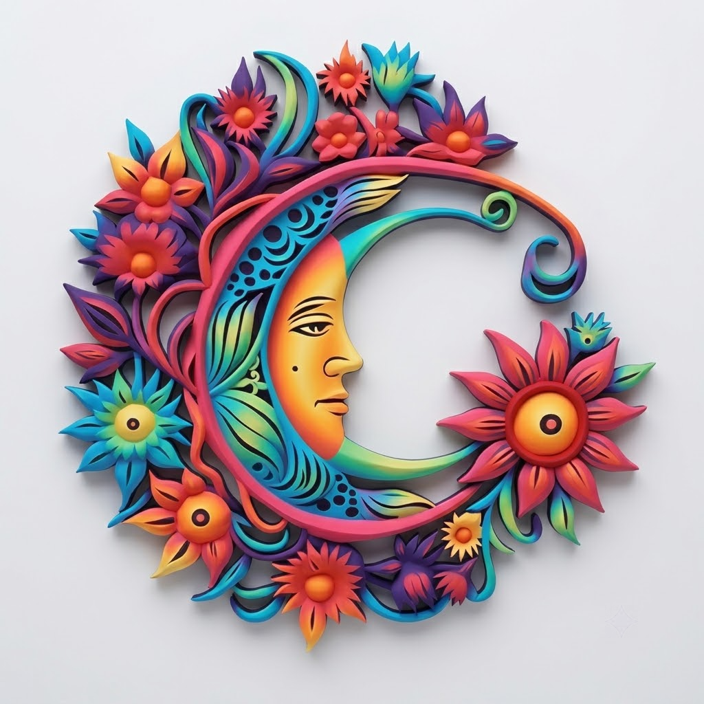 Moon Floral Metal Wall Art, Celestial Boho Home Decor