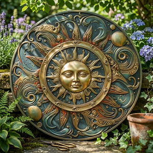 Celestial Sun Moon Garden Metal Sign, Large Smiling Sun Intertwined With An Elegant Crescent Moon