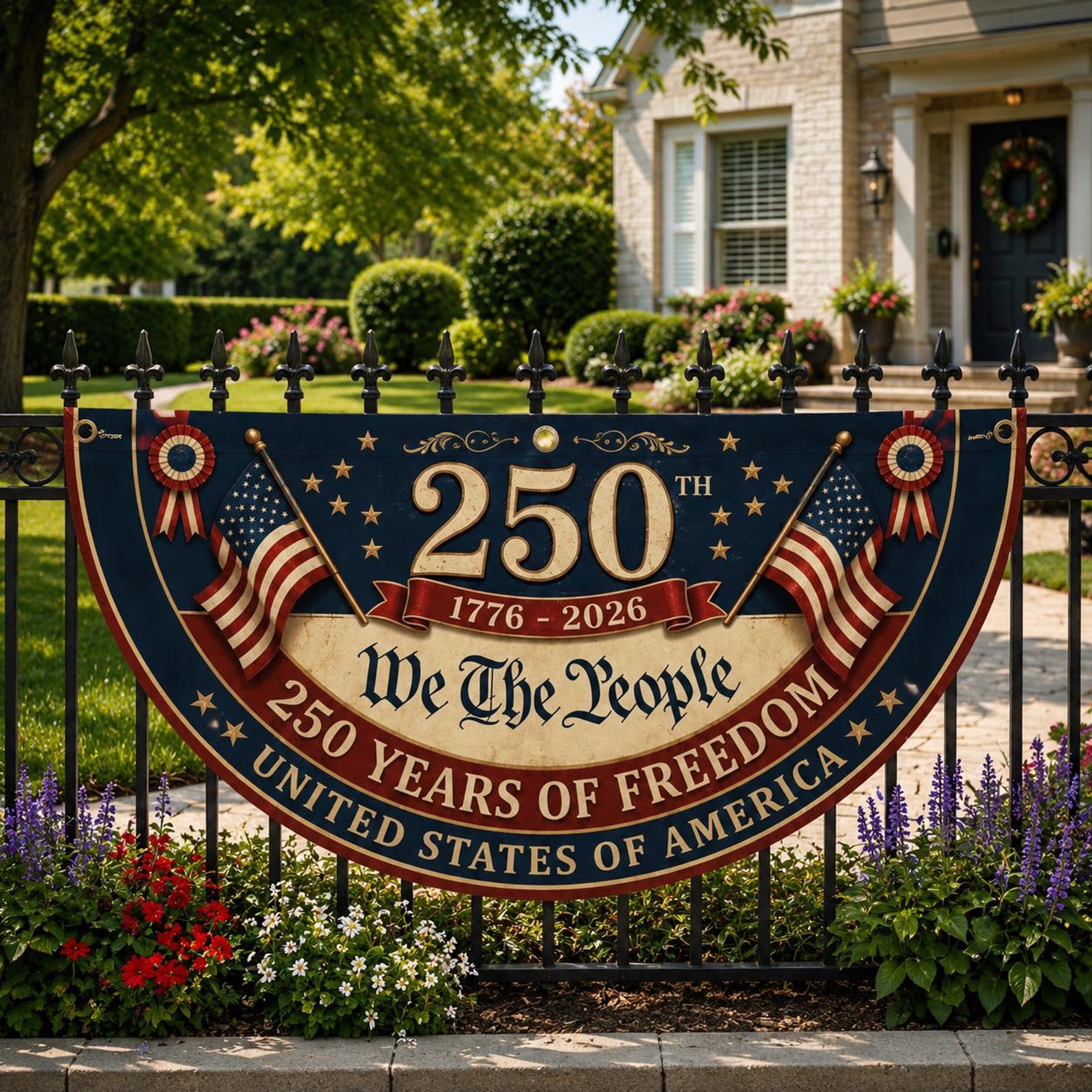 We The People 250 years freedom patriotic semicircle fence flag outdoor decor