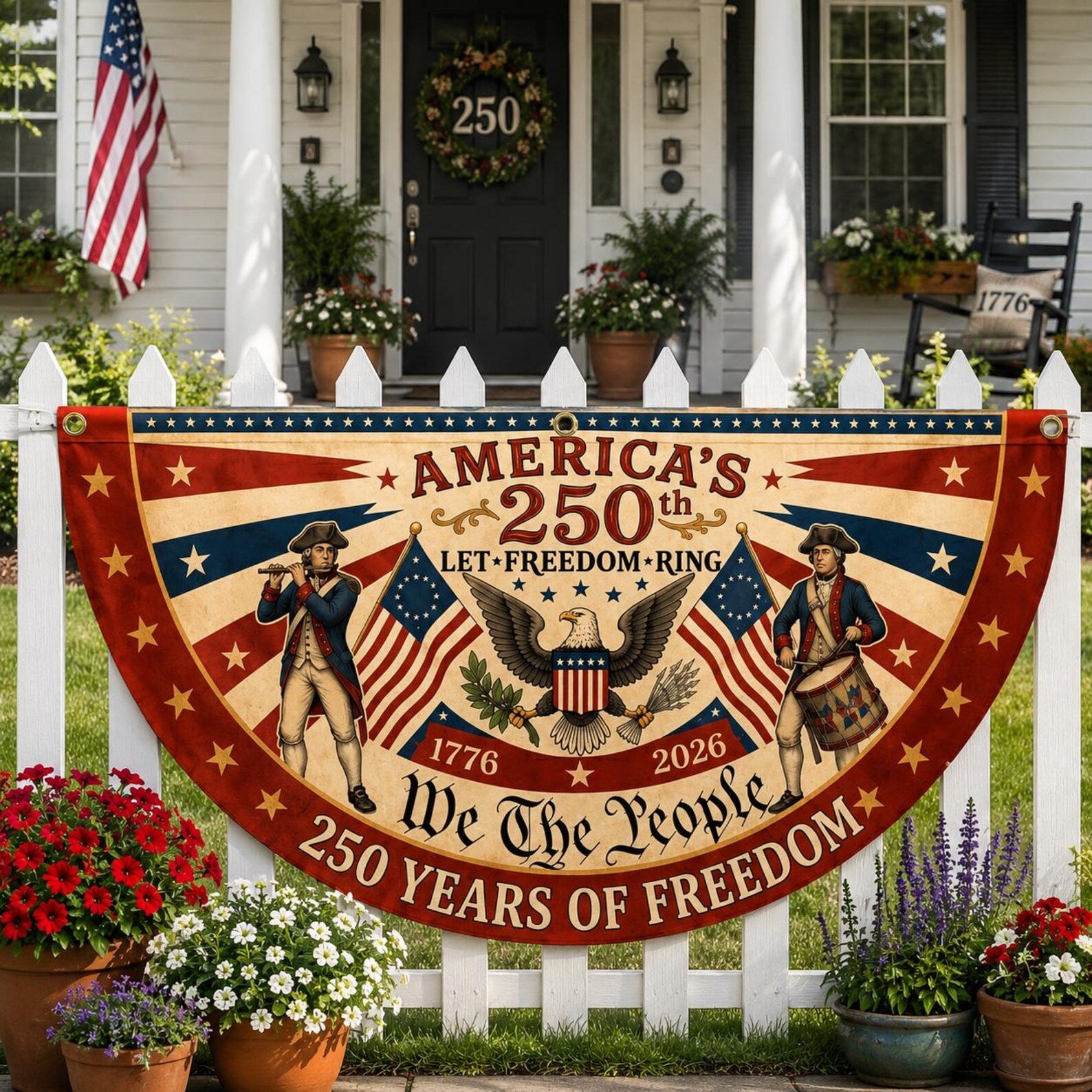 America 250 patriotic semicircle fence flag outdoor porch decor