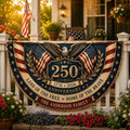 Personalized patriotic semicircle fence flag with eagle artwork and USA 250th anniversary Americana décor