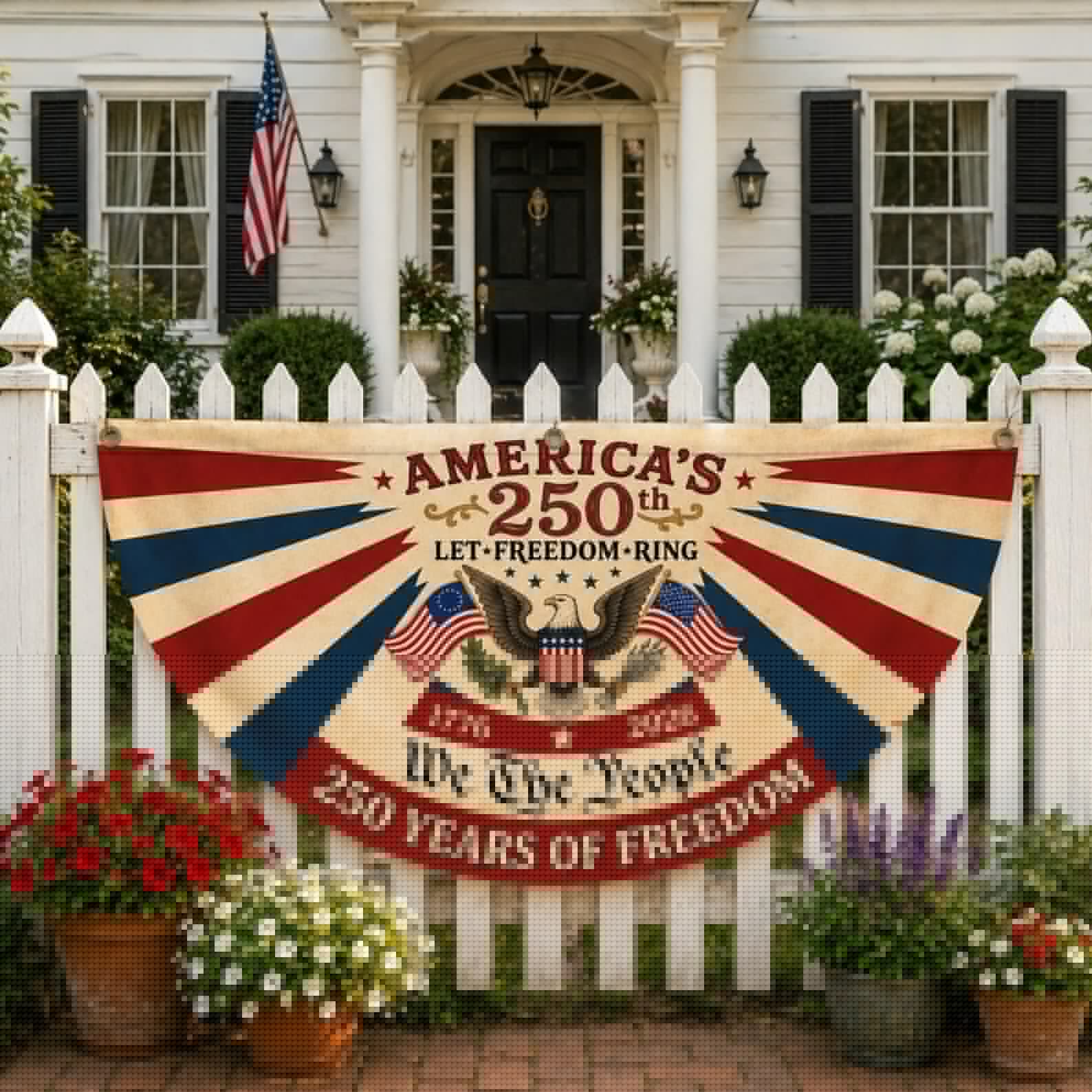 Vintage America 250 patriotic semicircle fence flag outdoor decor