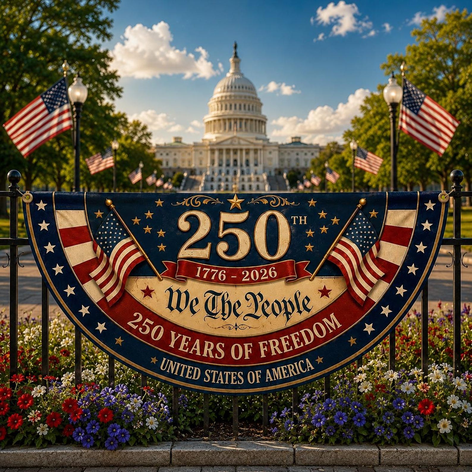 We The People America 250 patriotic semicircle fence flag outdoor decor