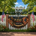 Patriotic eagle semicircle fence flag featuring vintage American flags and USA 250th Anniversary 1776-2026 outdoor Americana décor