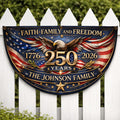 Personalized faith family freedom patriotic semicircle fence banner with eagle and vintage American flag