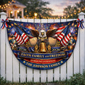 Personalized faith family freedom patriotic semicircle fence banner with eagle and Liberty Bell