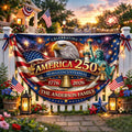 Personalized America 250 patriotic semicircle fence banner with fireworks and eagle