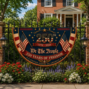 Patriotic 250th anniversary semicircle fence flag outdoor Americana decor