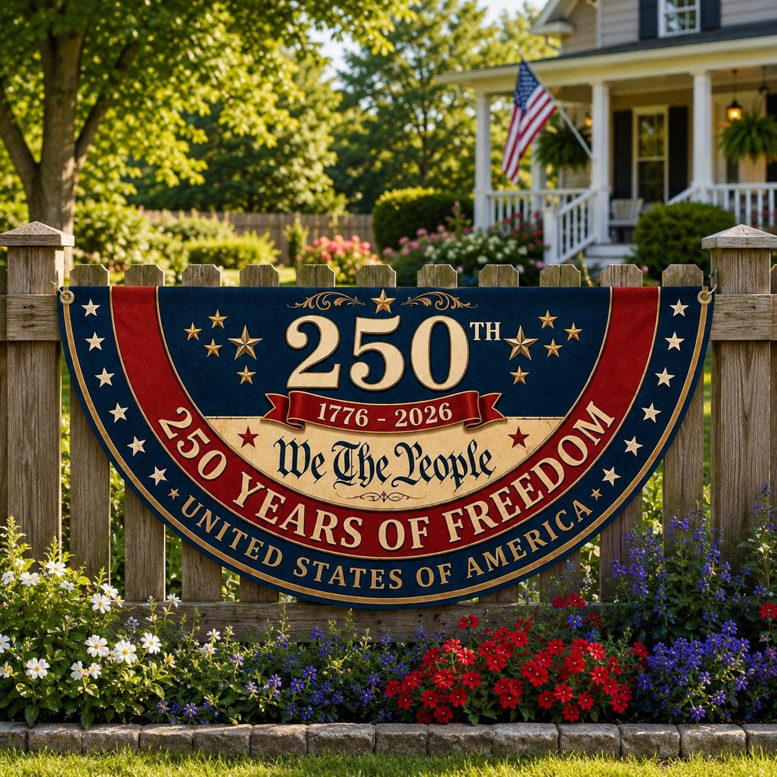 250 years of freedom patriotic semicircle fence flag outdoor decor
