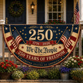 Vintage We The People semicircle fence flag featuring American flags and USA 250th Anniversary 1776-2026 patriotic outdoor porch décor