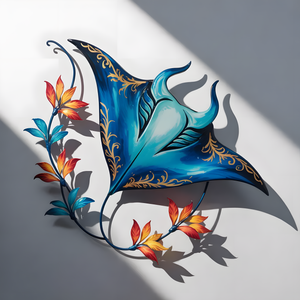 Tropical Manta Ray Metal Wall Art, Coastal Ocean Decor with Hibiscus Flowers, Beach House Wall Sign, Nautical Home, Coastal Wall Art