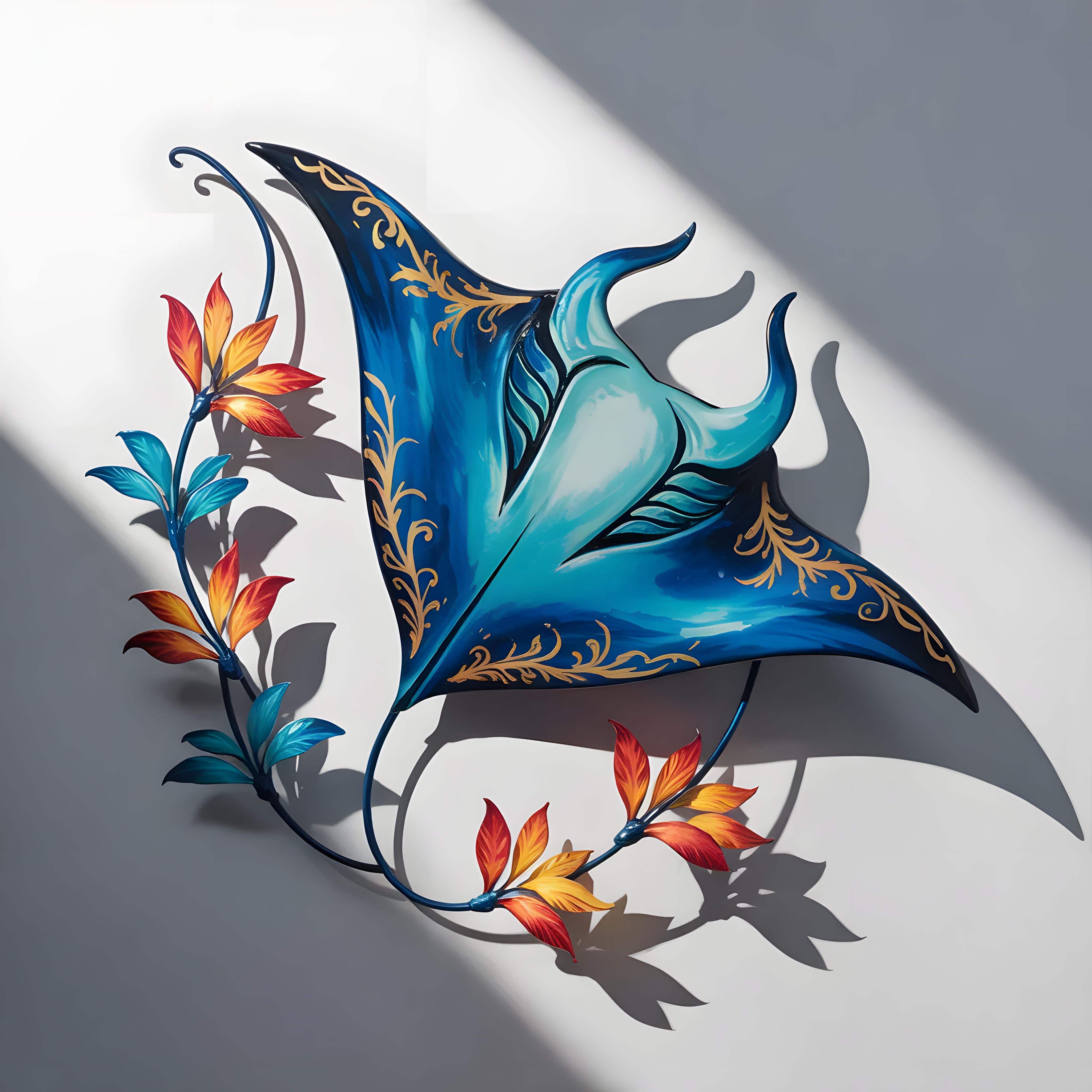 Tropical Manta Ray Metal Wall Art, Coastal Ocean Decor with Hibiscus Flowers, Beach House Wall Sign, Nautical Home, Coastal Wall Art