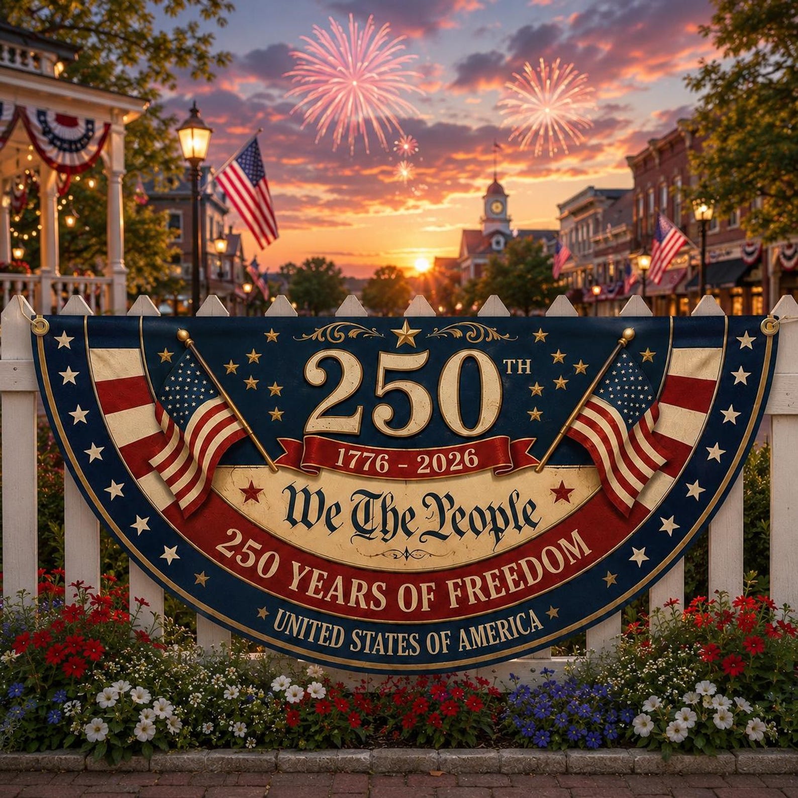 We The People America 250 patriotic semicircle fence flag outdoor decor